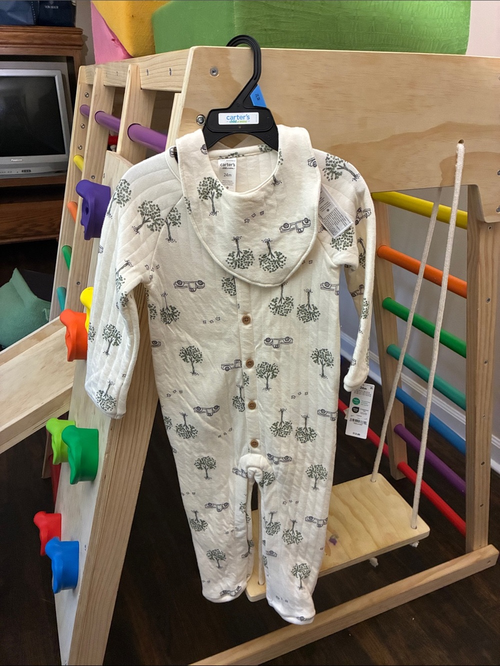Carter's Cream Footed One-Piece with Tree & Car Motif